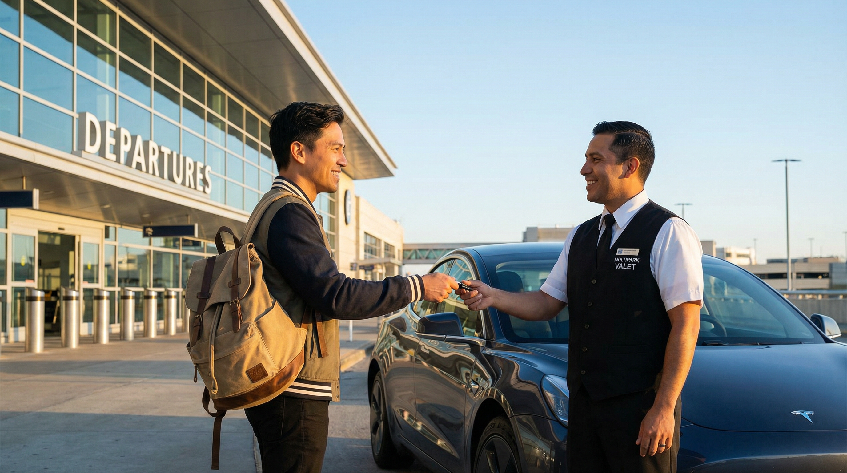 Valet Partidas: O viajante génio financeiro a chegar às Partidas no seu próprio carro, a entregar as chaves ao motorista da Multipark com um sorriso de quem poupou imenso dinheiro